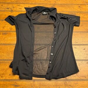 Anxiety Cafe Mens Black Mesh Short Sleeve Button Down Shirt Sheer Goth Top
